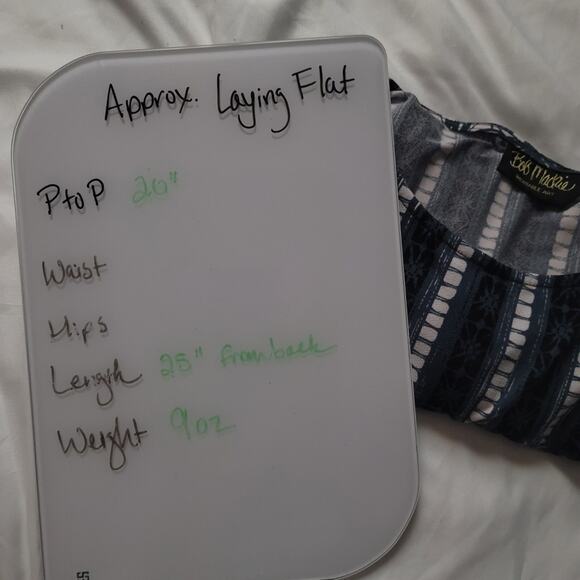 Bob Mackie Wearable Art blue daisy chain diagonal contrast tunic size M - Picture 7 of 8